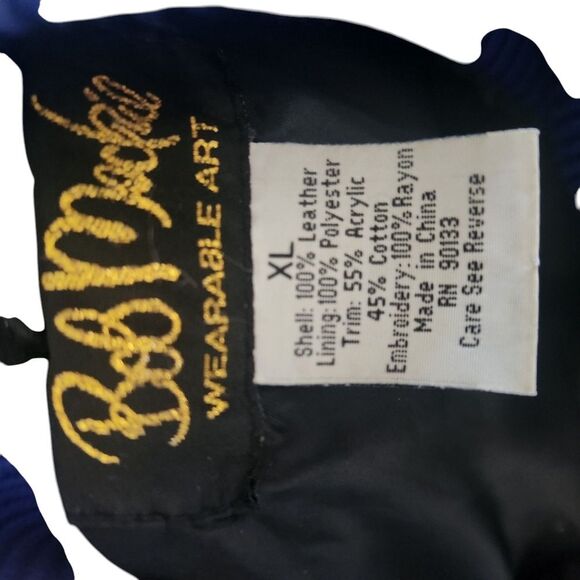 Bob Mackie Leather Jacket Womens XL Sweater Blue Black Embroidered Zip Vintage - Picture 7 of 9